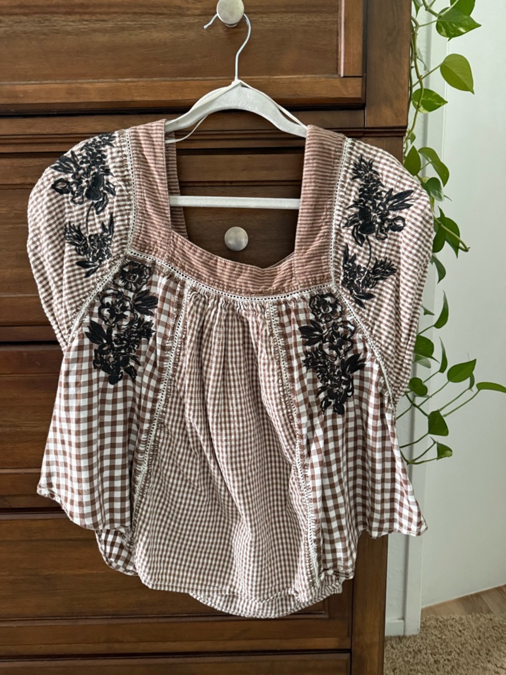 Free people blouse bohemian cottage embroidered gingham we the free